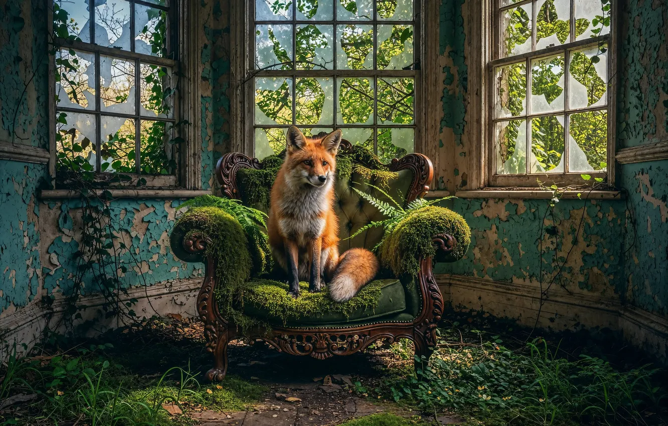 Photo wallpaper chair, art, Fox