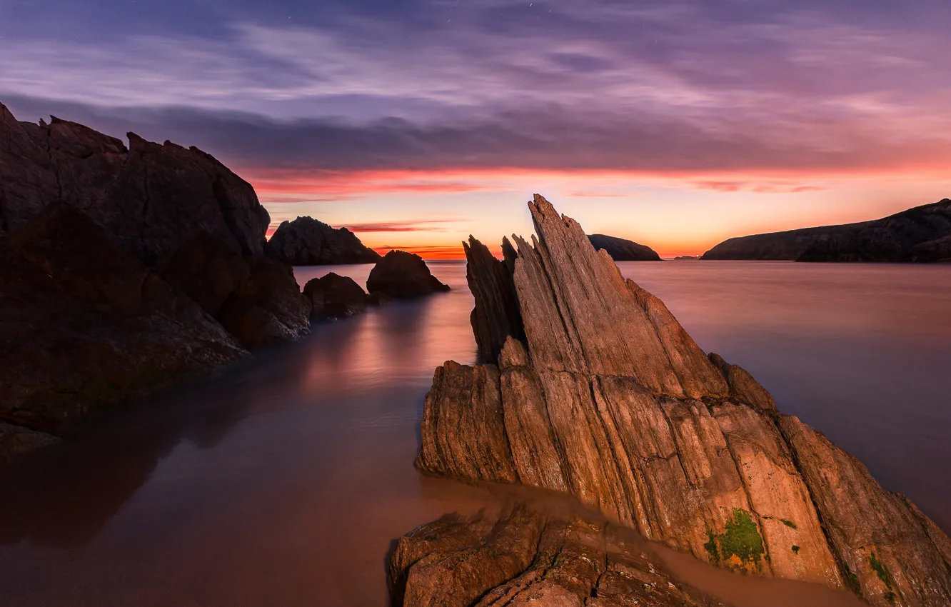 Photo wallpaper sea, the sky, the sun, clouds, landscape, sunset, clouds, nature