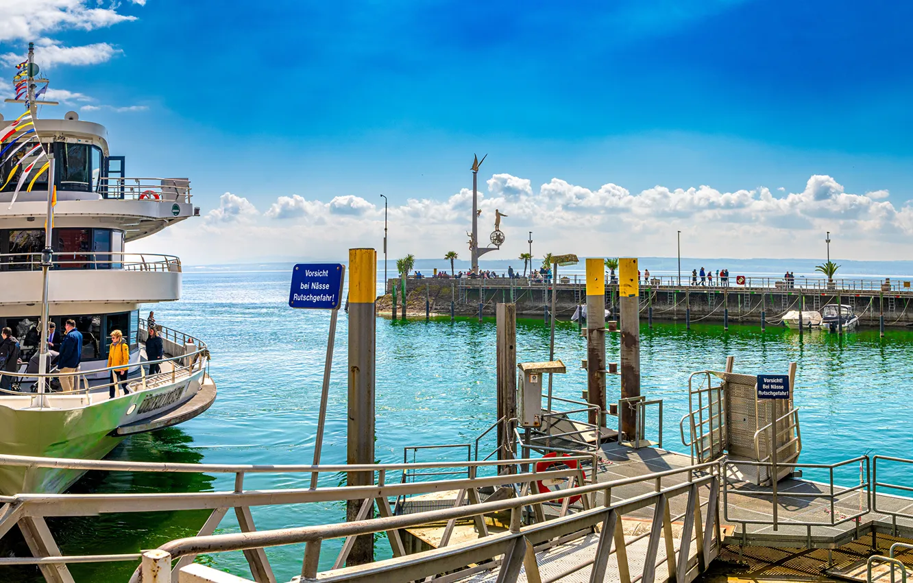 Photo wallpaper Lake, Germany, Panorama, Meersburg, Piers, River court