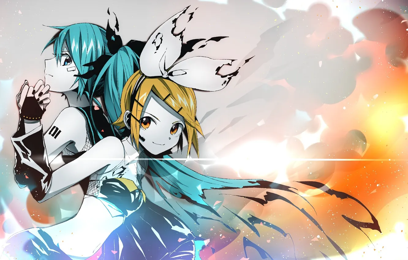 Photo wallpaper girl, anime, art, vocaloid, hatsune miku, kagamine rin