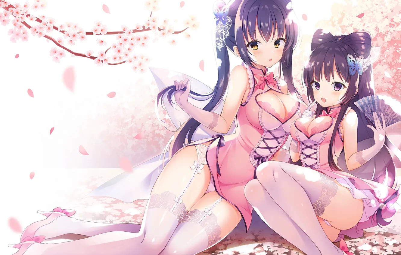 Photo wallpaper sexy, lingerie, ass, bra, cleavage, panties, thighhighs, long hair