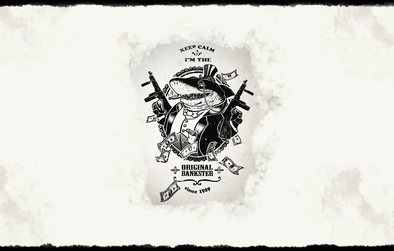 Photo wallpaper gun, animal, shark, money, bankesters