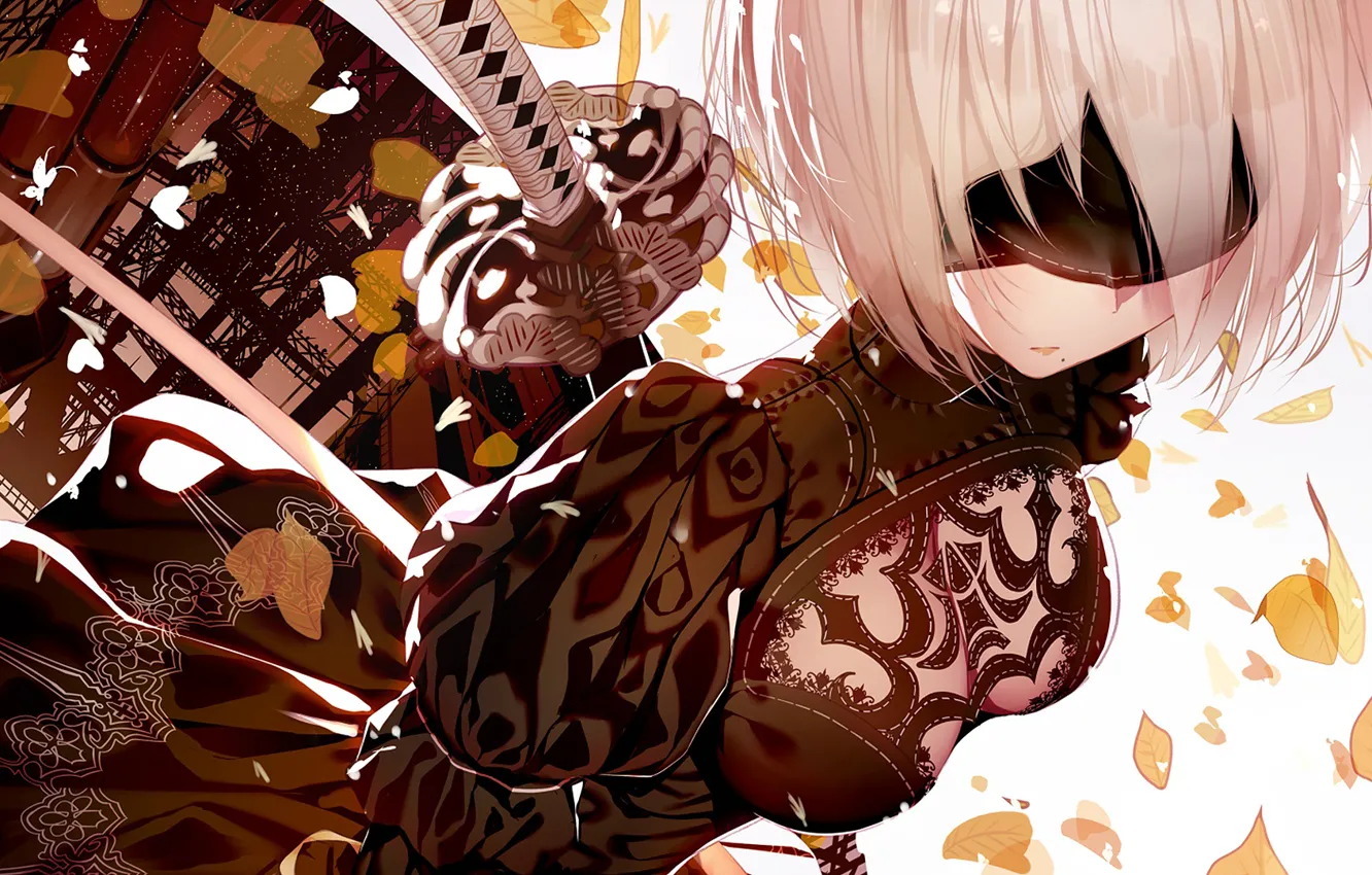Photo wallpaper kawaii, girl, sword, game, robot, dress, woman, Square Enix