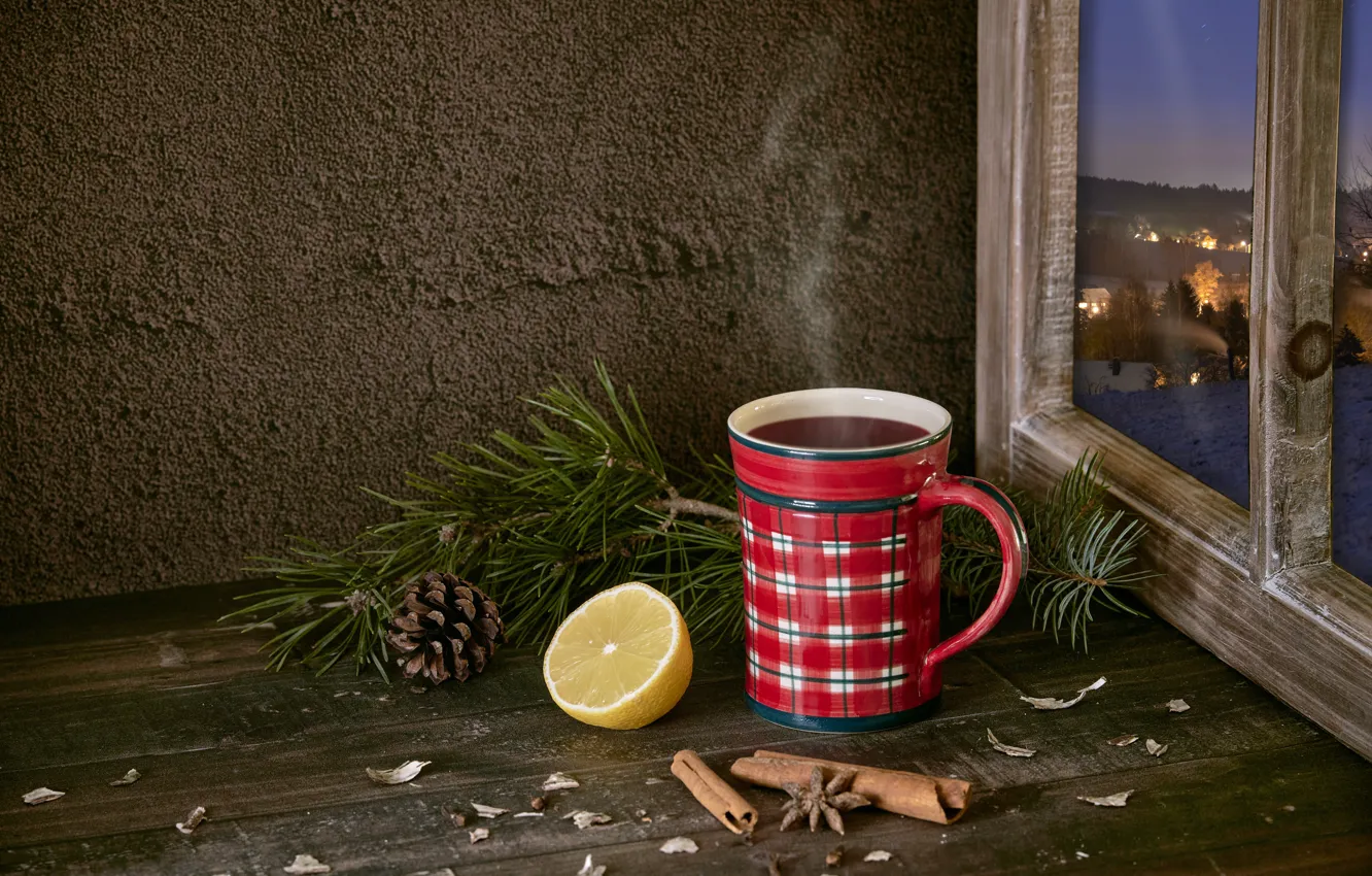 Photo wallpaper tea, window, mug