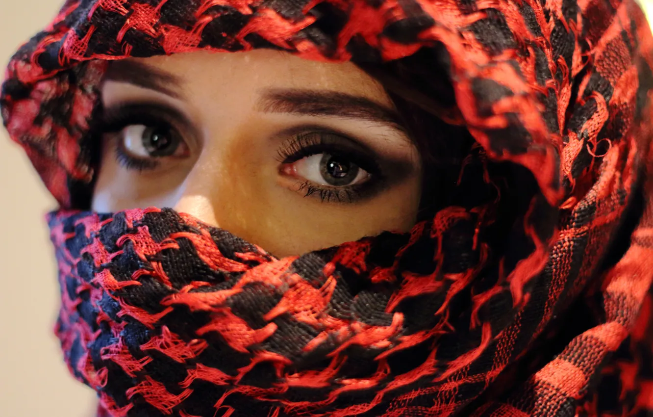 Photo wallpaper eyes, shawl, girl.face