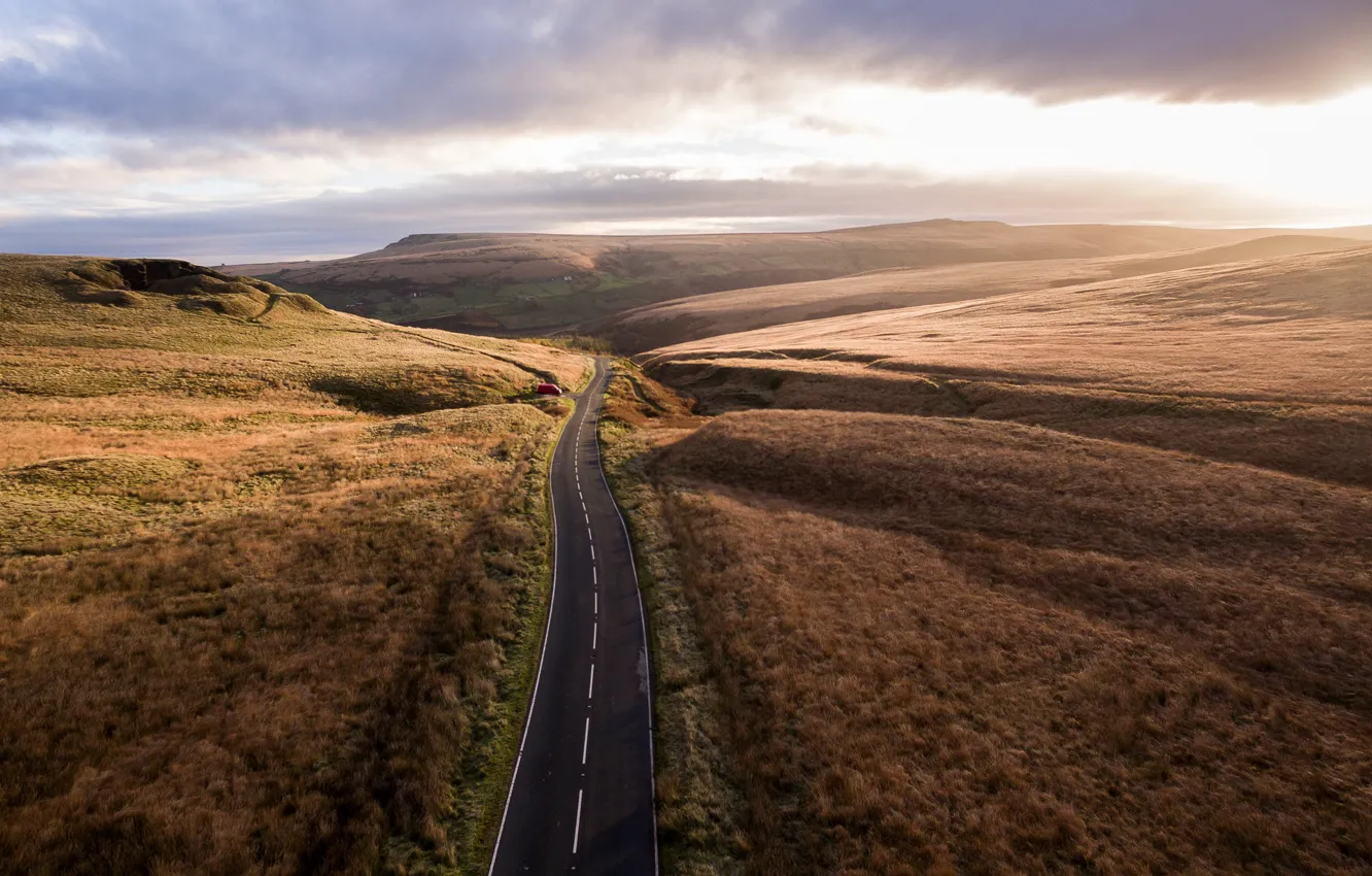 Photo wallpaper road, morning, rovnina