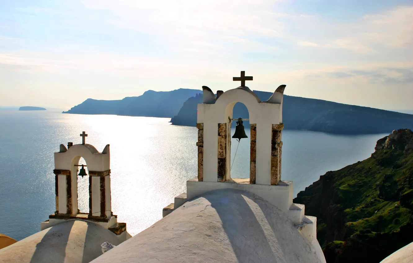 Photo wallpaper Santorini, Greece, Church, bell