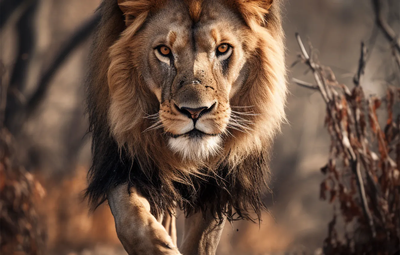 Photo wallpaper look, face, predator, Leo, front, big cat, digital art, AI art