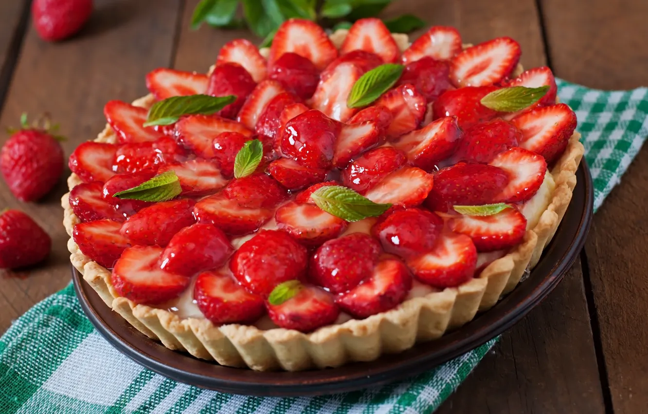 Photo wallpaper strawberry, pie, mint, tart