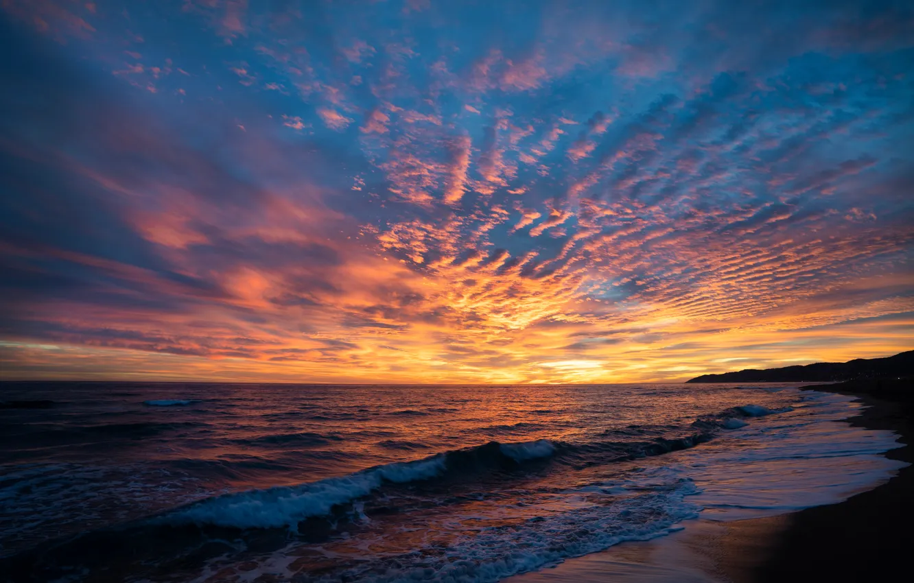 Photo wallpaper The sky, Coast, Spain, Barcelona, Sunrises and sunsets