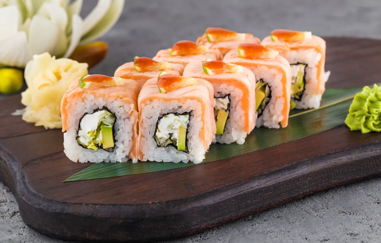 Photo wallpaper fish, rolls, filling