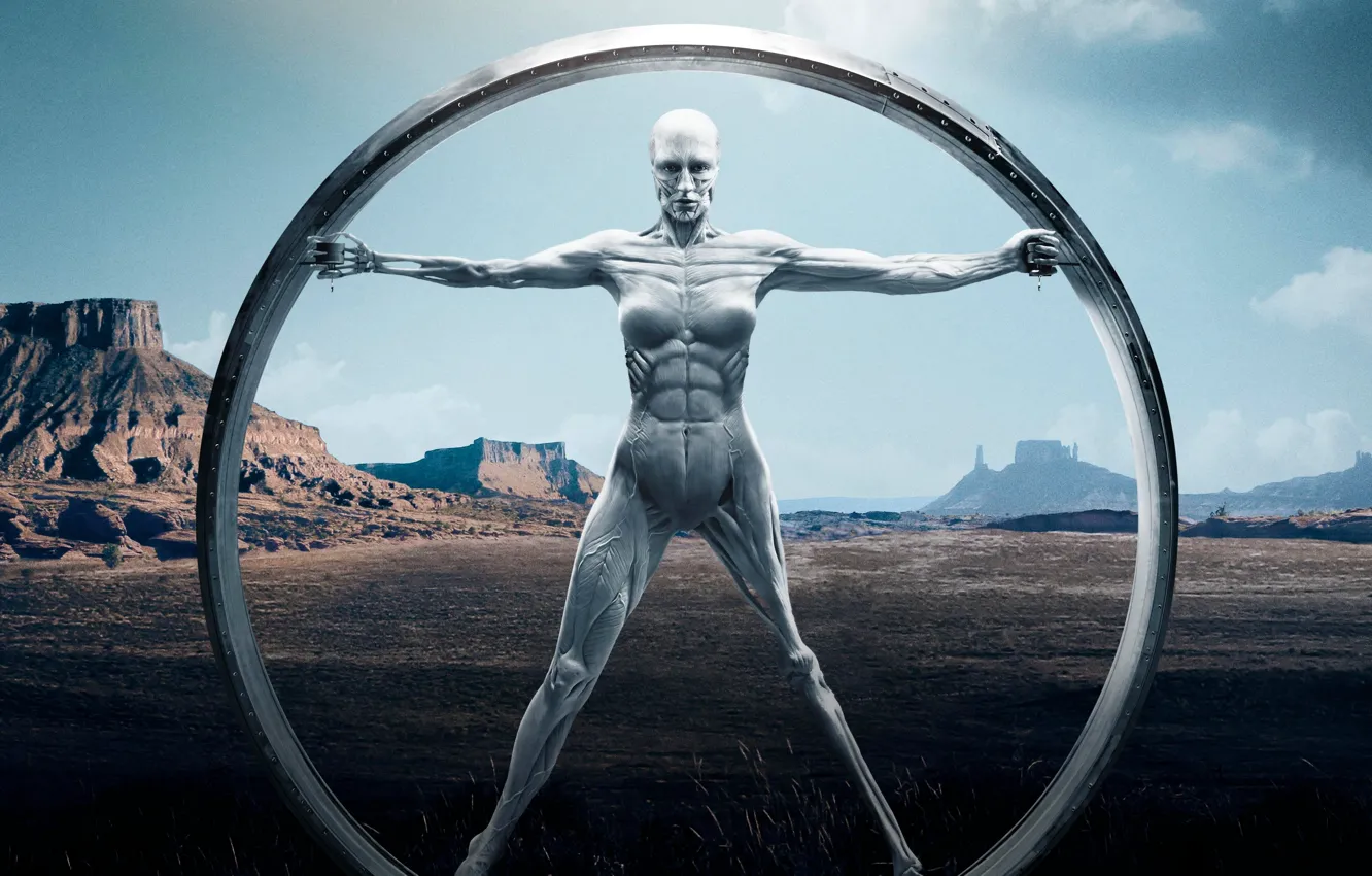 Photo wallpaper mountains, Android, muscle, hbo, westworld