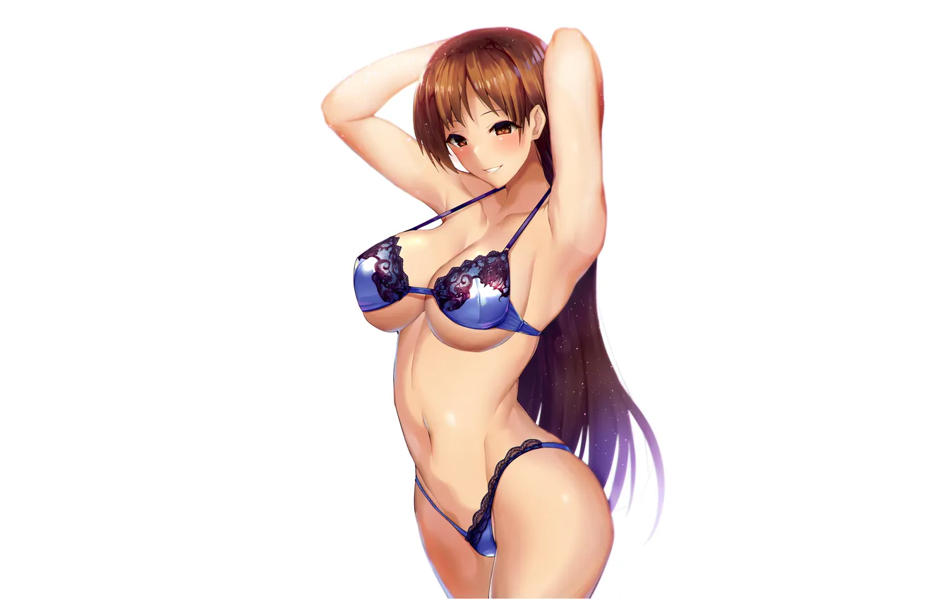 Photo wallpaper girl, sexy, lingerie, bra, cleavage, panties, long hair, brown eyes