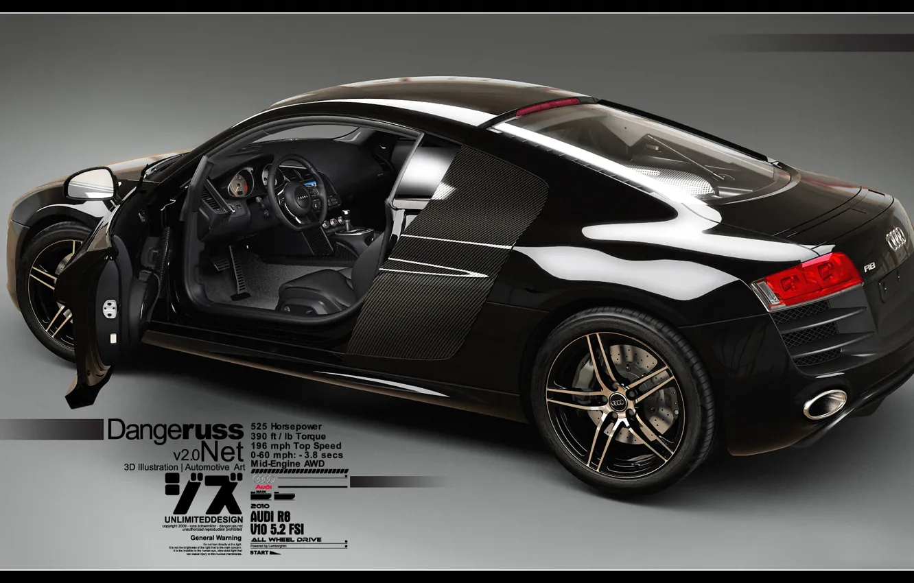 Photo wallpaper Audi R8, V10, 3D Car, Black Car