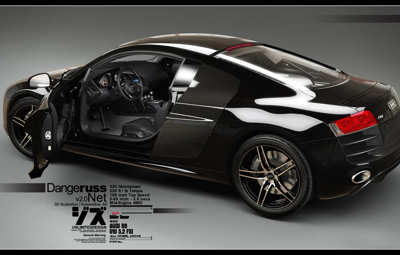 Photo wallpaper Audi R8, V10, black car, 3D Car