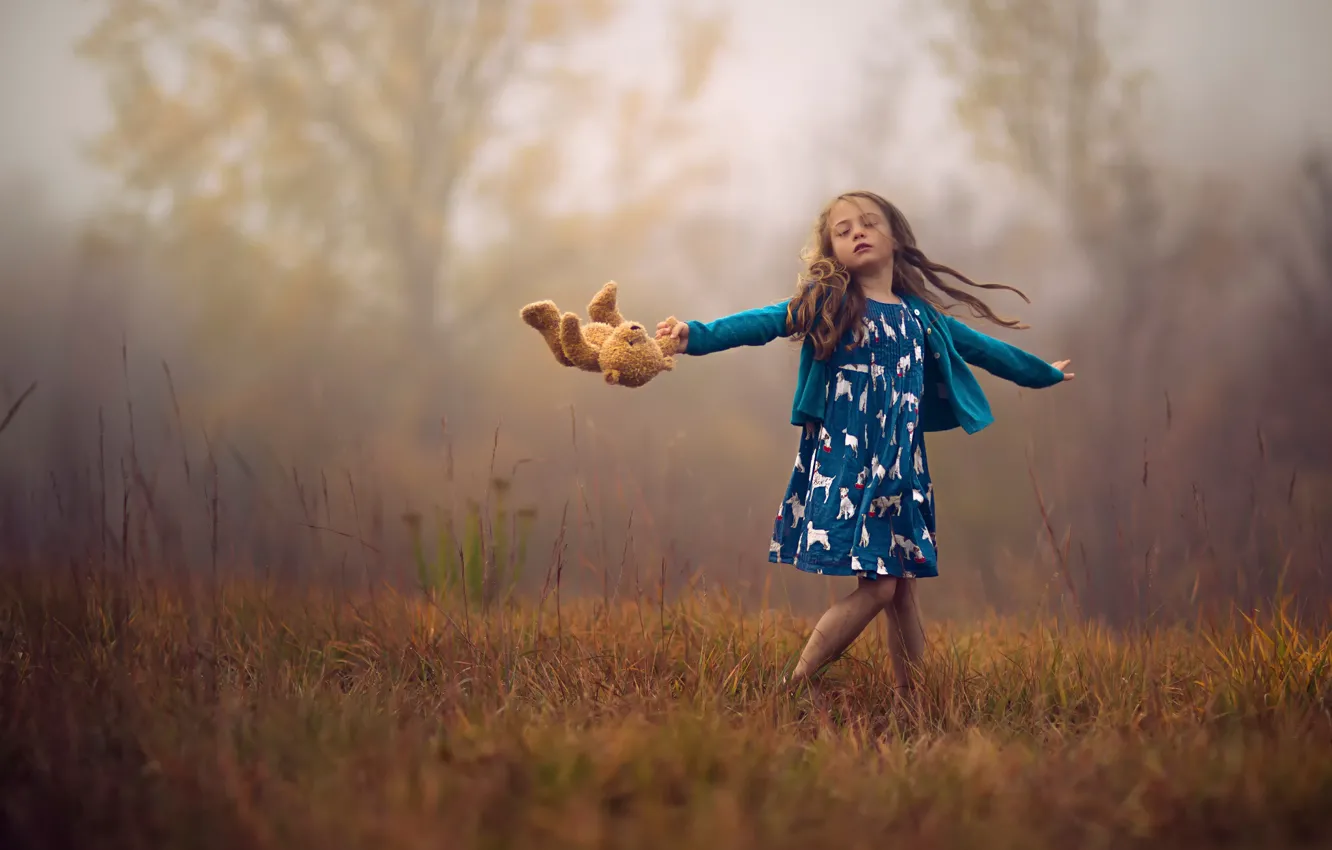 Photo wallpaper autumn, toy, girl