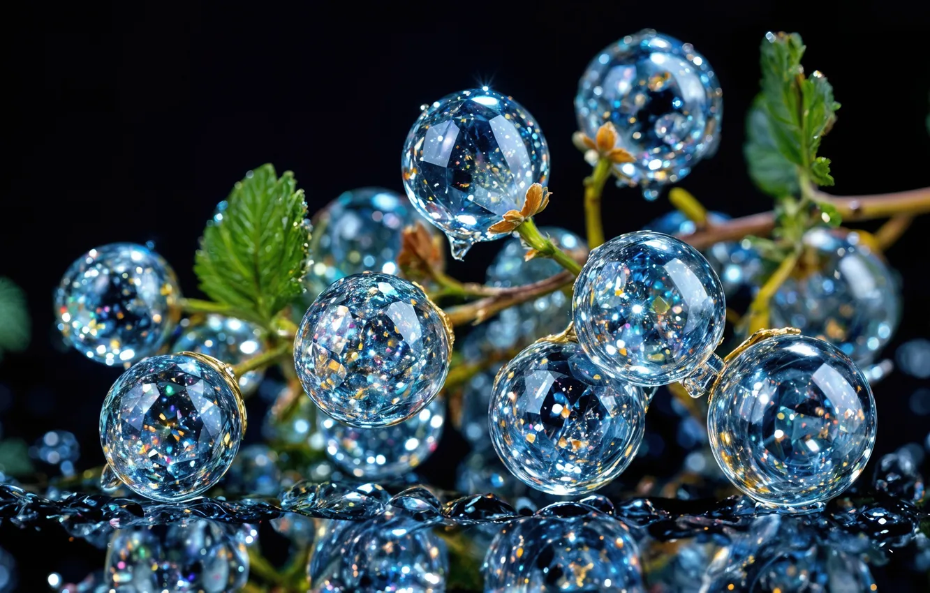 Photo wallpaper glass, berries, food, bunch, crystals, currants