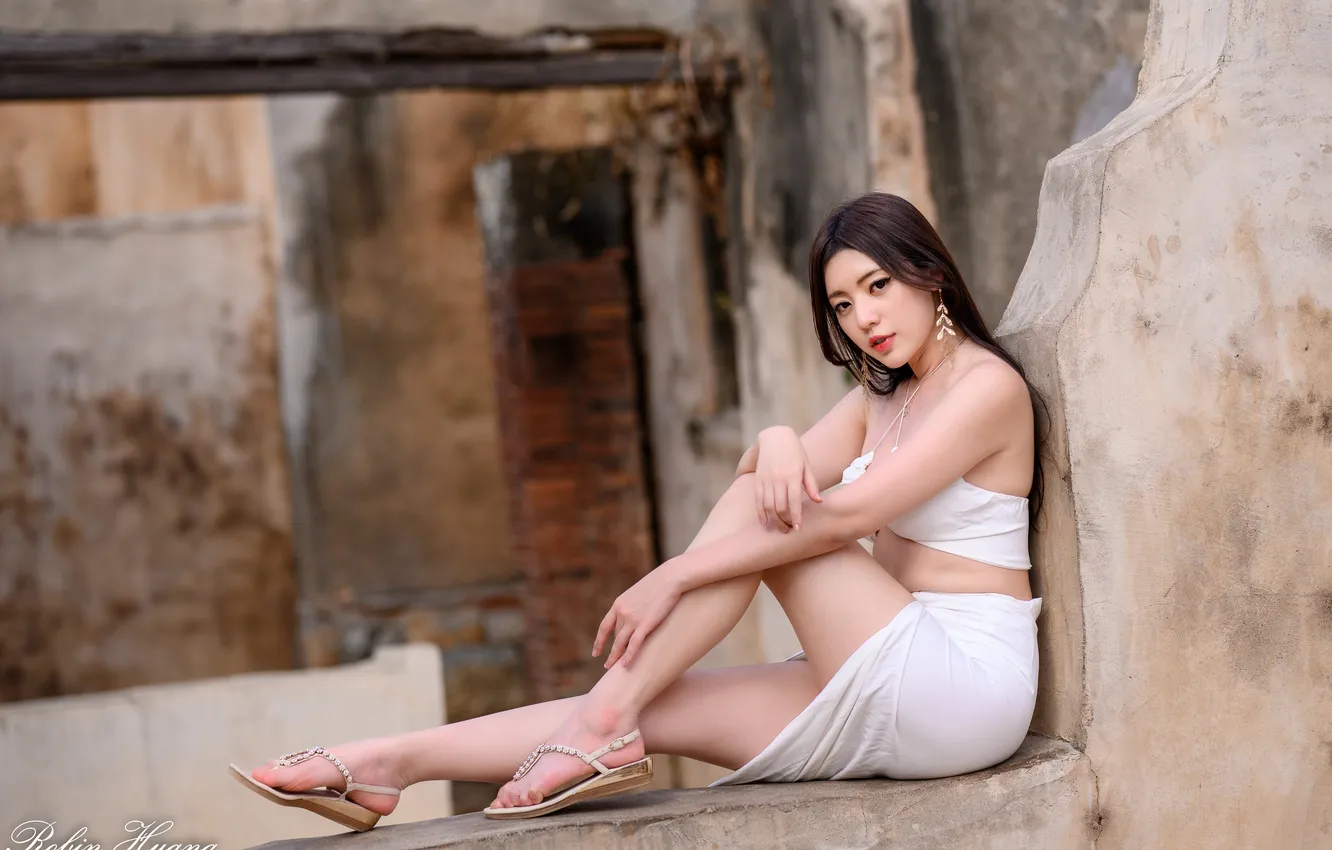 Photo wallpaper look, sexy, pose, model, skirt, portrait, makeup, figure