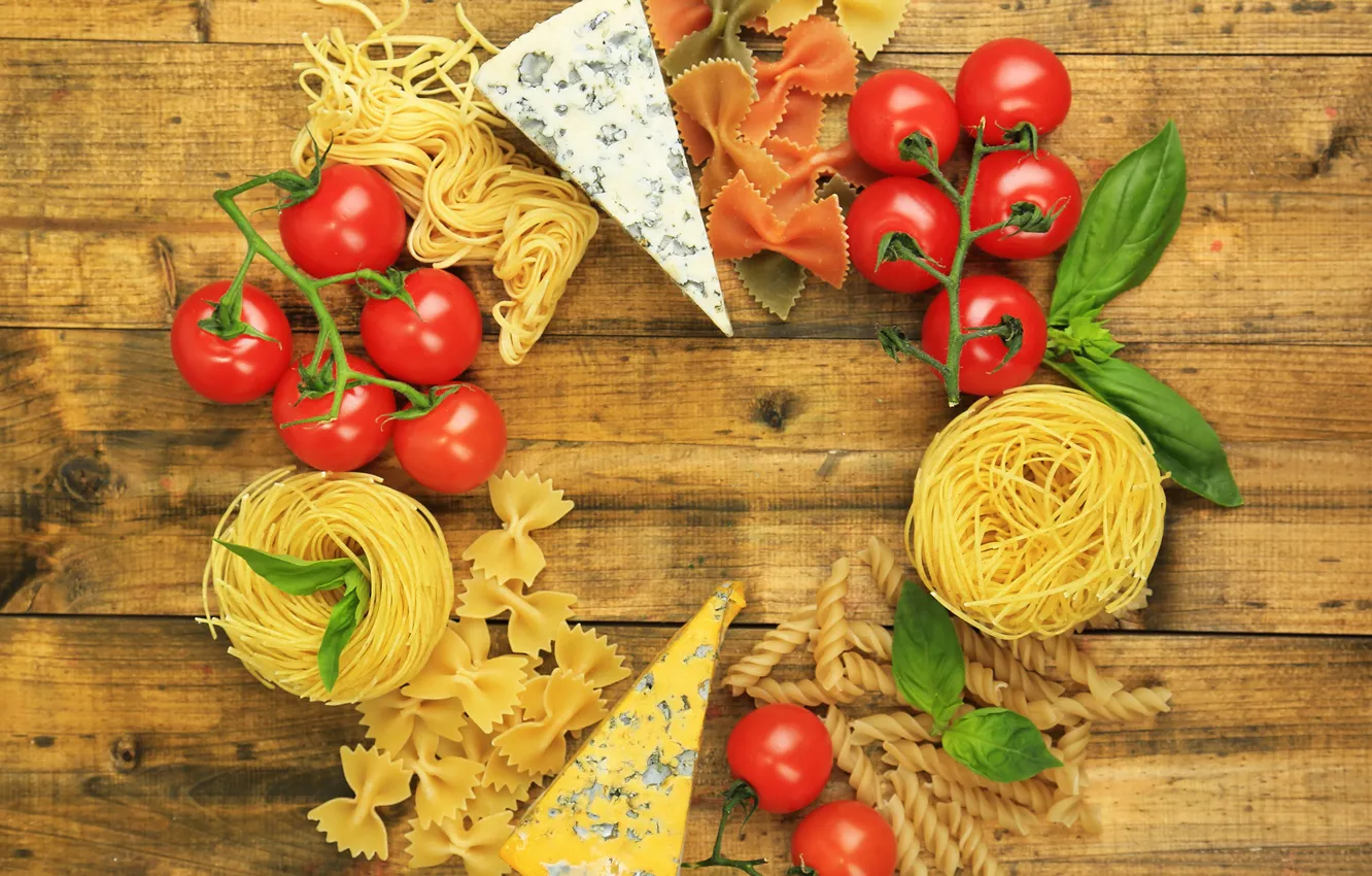 Photo wallpaper cheese, tomatoes, pasta