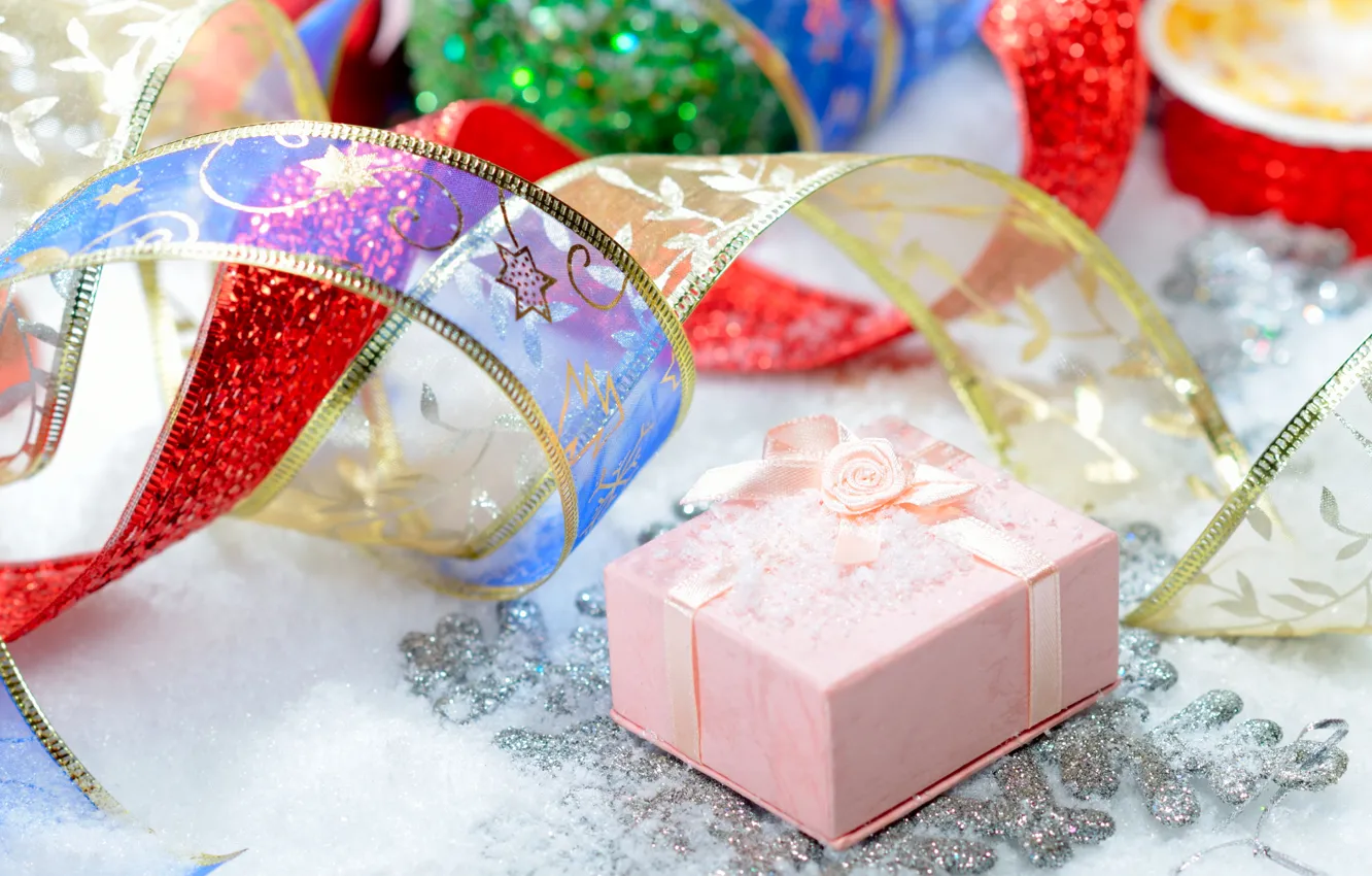 Photo wallpaper holiday, gift, Shine, new year, sequins, tape, pink, bow