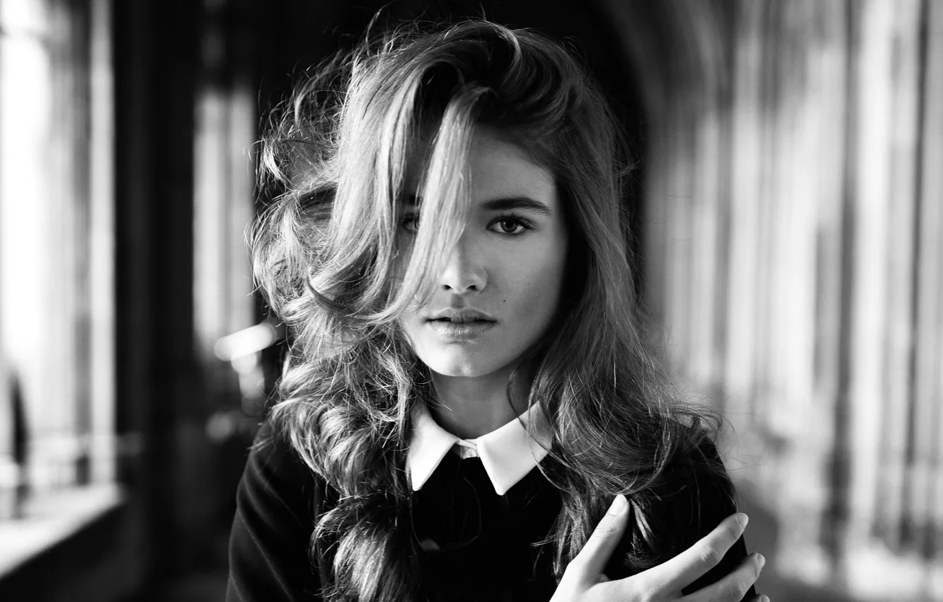 Photo wallpaper look, girl, pose, model, portrait, makeup, hairstyle, black and white