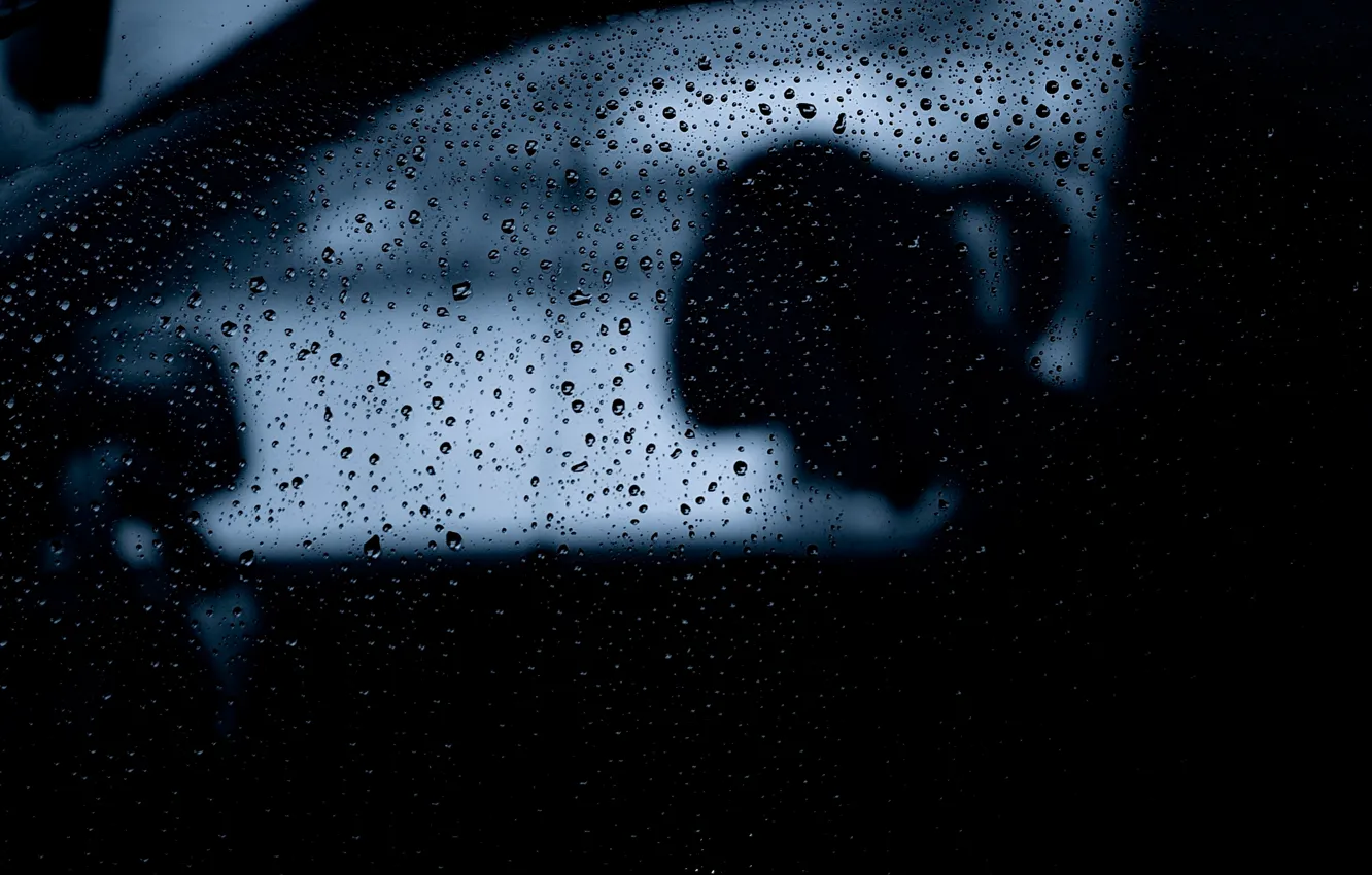 Photo wallpaper drops, rain, silhouette, girl, rain, ponytail