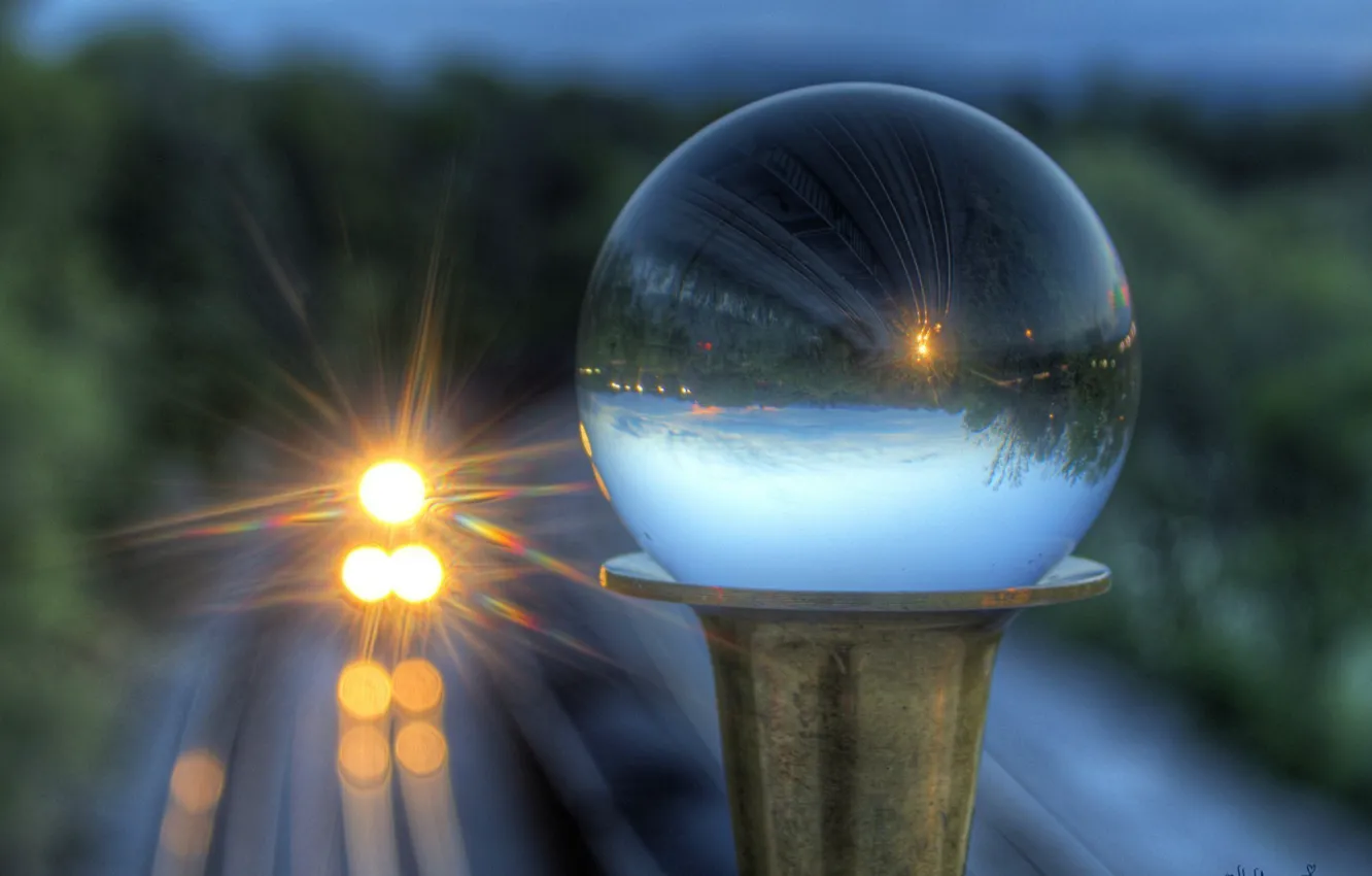 Photo wallpaper nature, train, glass globe