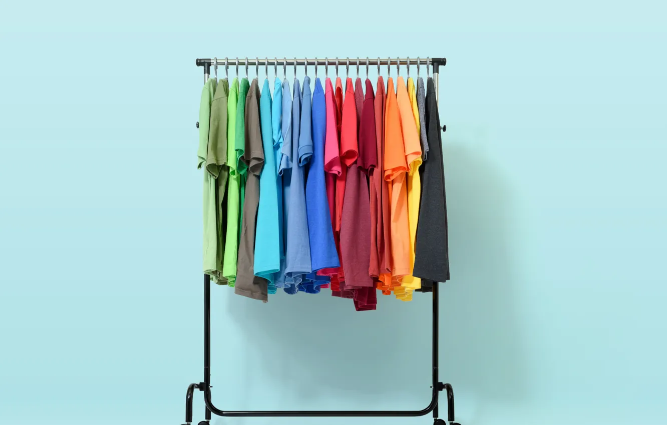 Photo wallpaper colors, T-shirts, coat rack