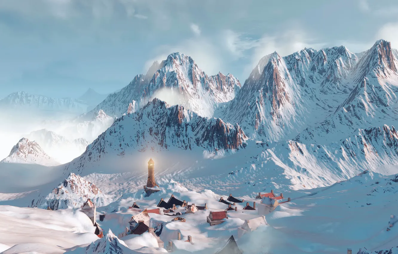 Photo wallpaper snow, mountains, The Witcher, The Witcher-3:Wild Hunt, The white frost