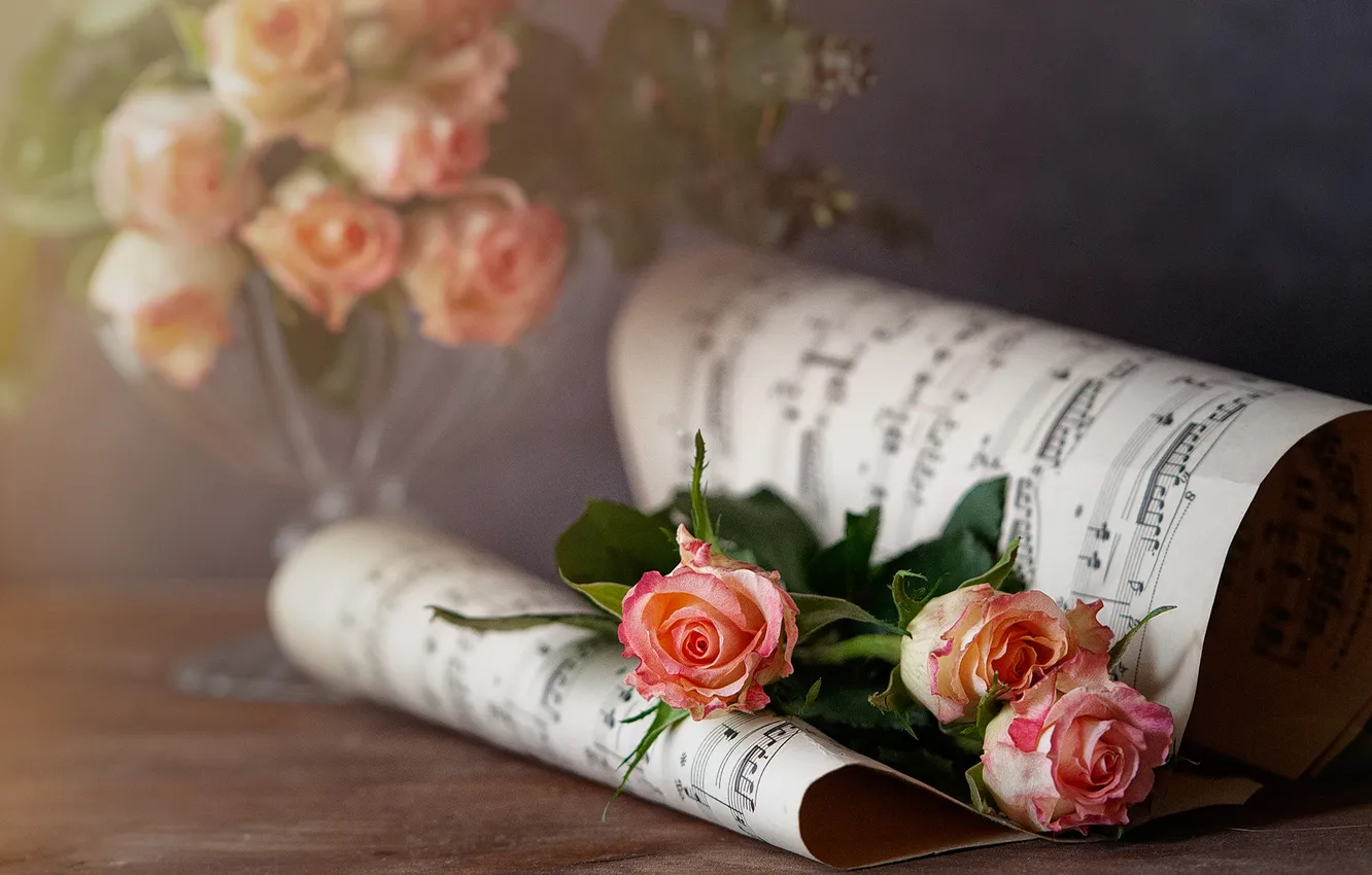 Photo wallpaper flowers, notes, roses