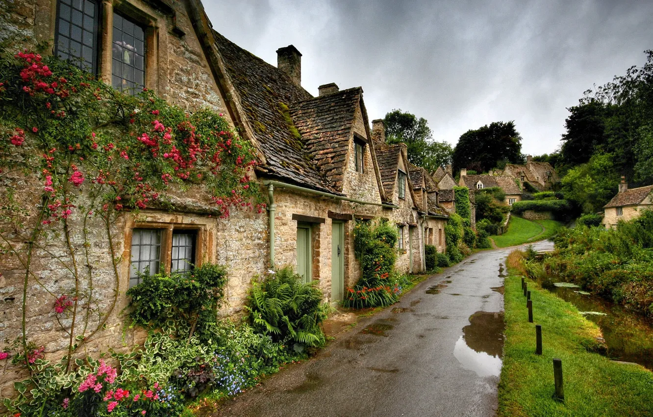 Photo wallpaper green, village, urban, After rain