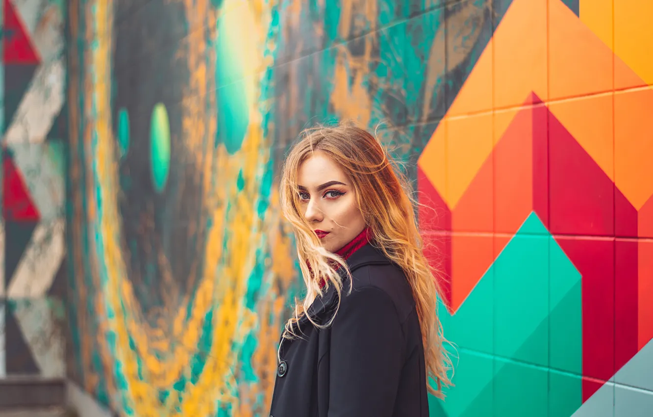 Photo wallpaper look, wall, graffiti, blonde, wall, graffiti, look, blonde