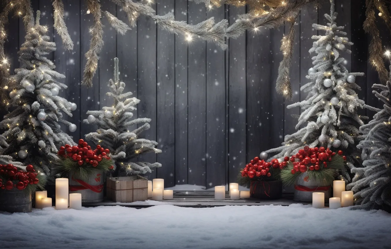 Photo wallpaper winter, snow, decoration, night, gift, tree, new year, Christmas