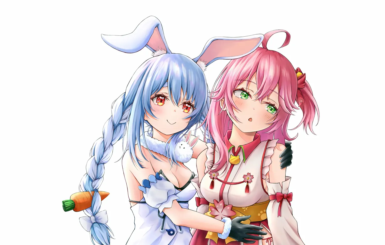 Photo wallpaper girl, sexy, cleavage, pink hair, green eyes, long hair, dress, boobs