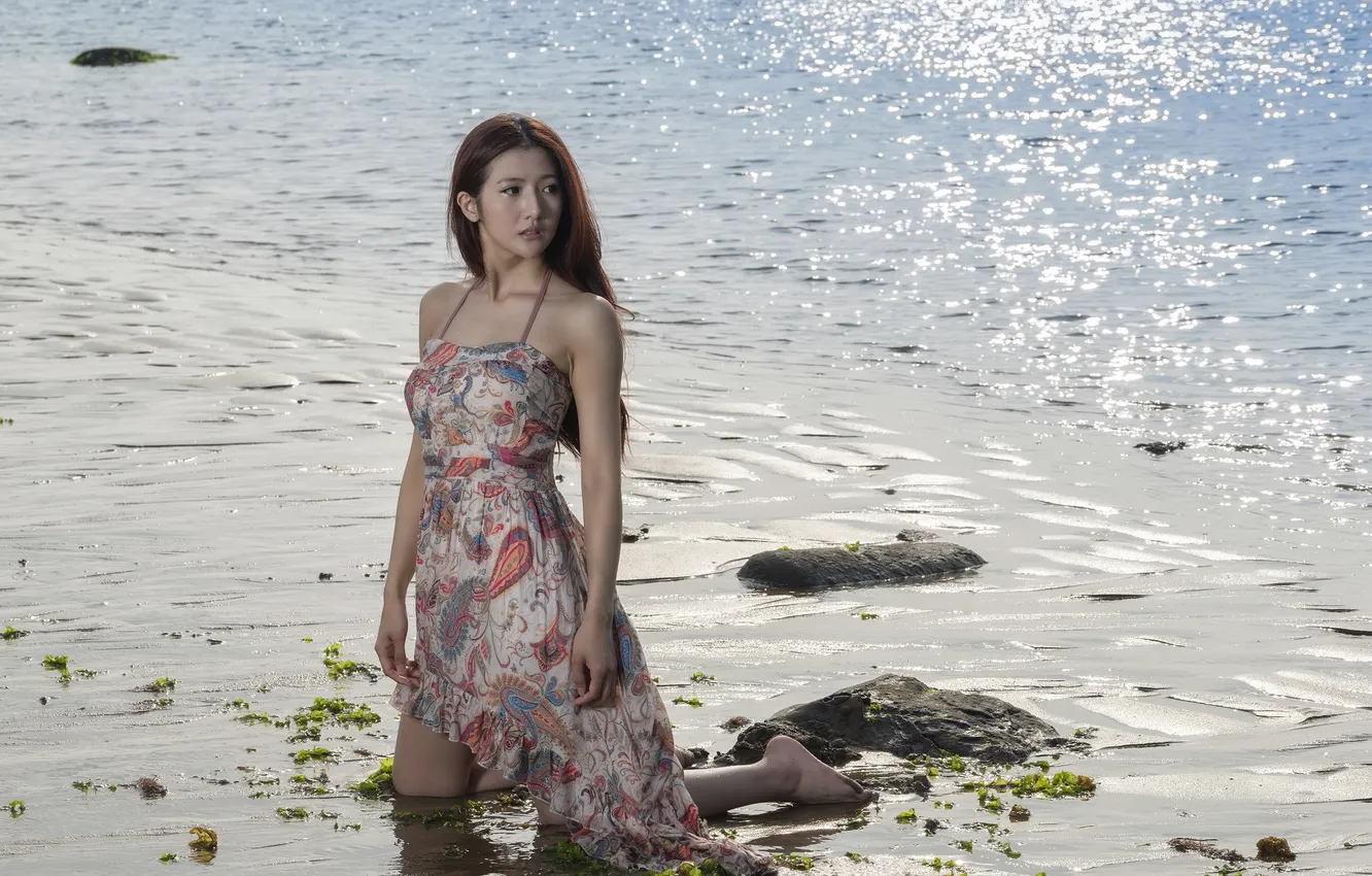 Photo wallpaper girl, pose, river