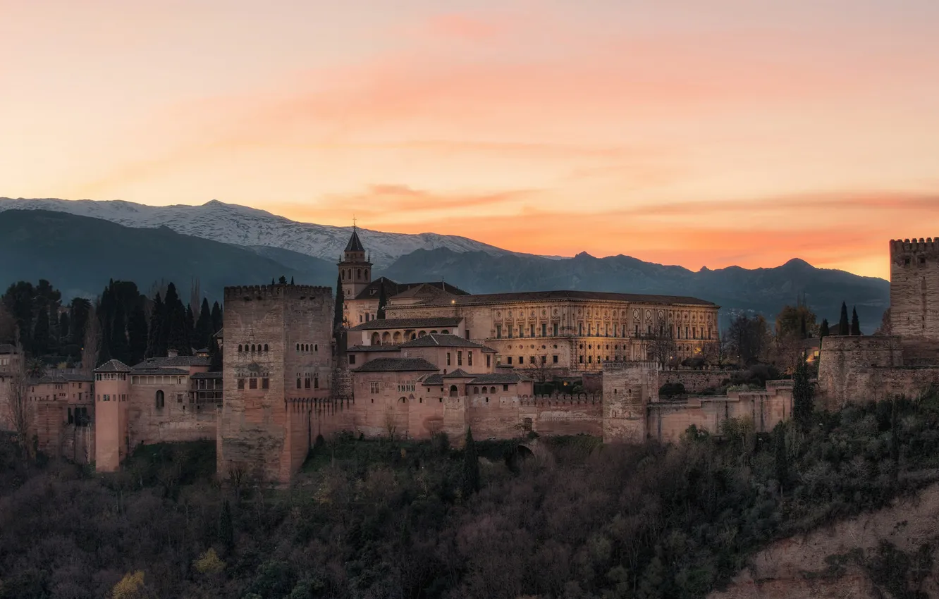 Photo wallpaper the sky, sunset, mountains, Spain, Andalusia, Granada, Alhambra, Plaza de San Nicolas