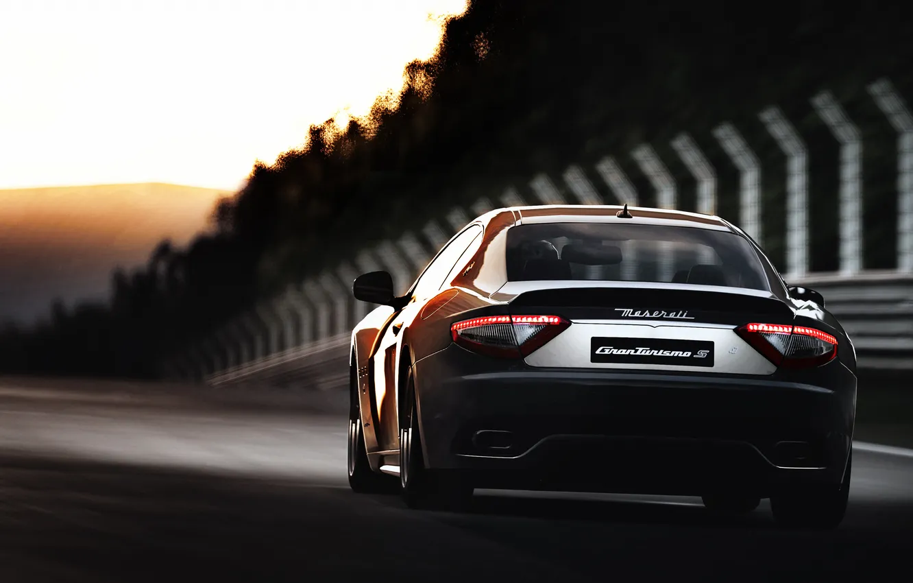 Photo wallpaper sunset, Maserati, track, Maserati, track, GranTurismo, rear