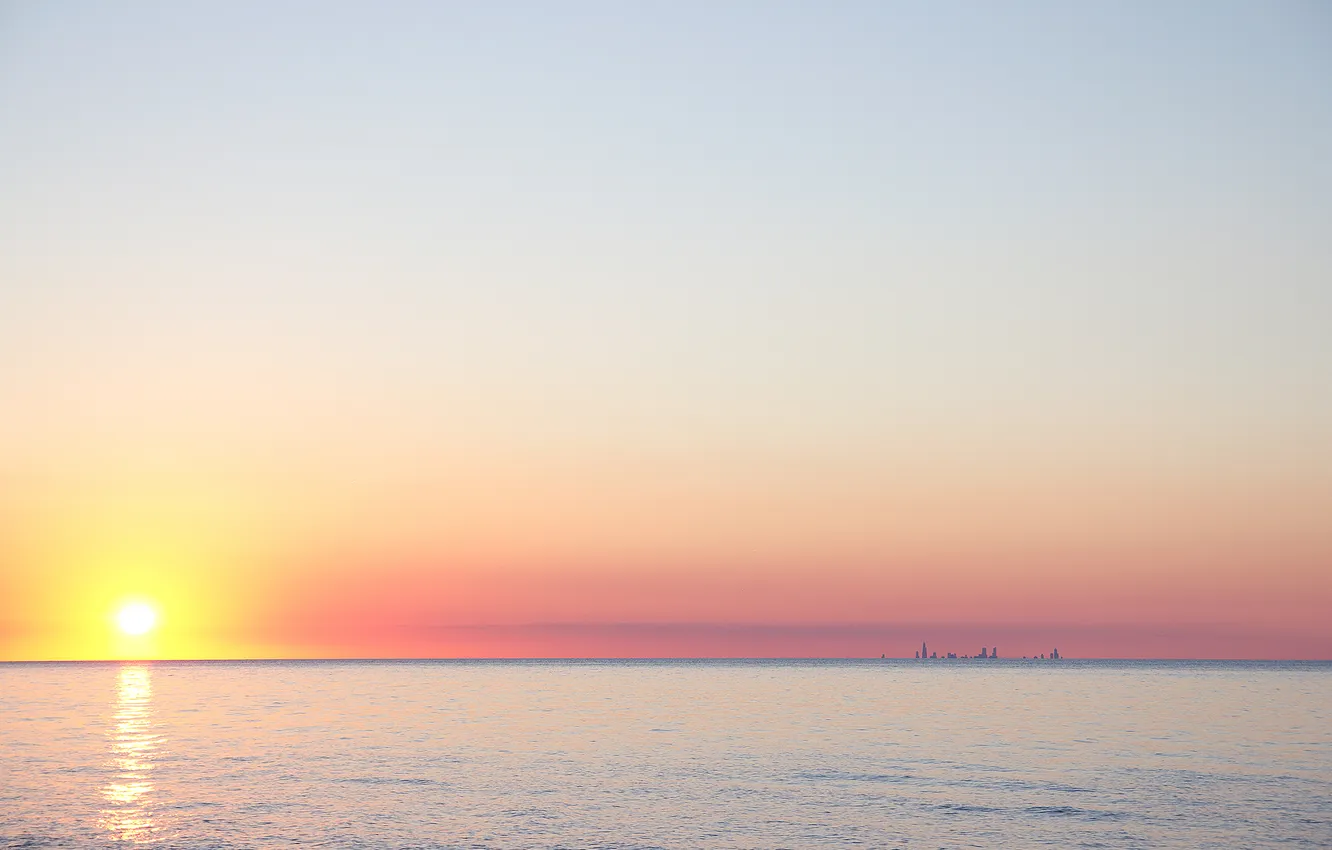 Photo wallpaper the city, the ocean, dawn, horizon, Chicago from Indiana