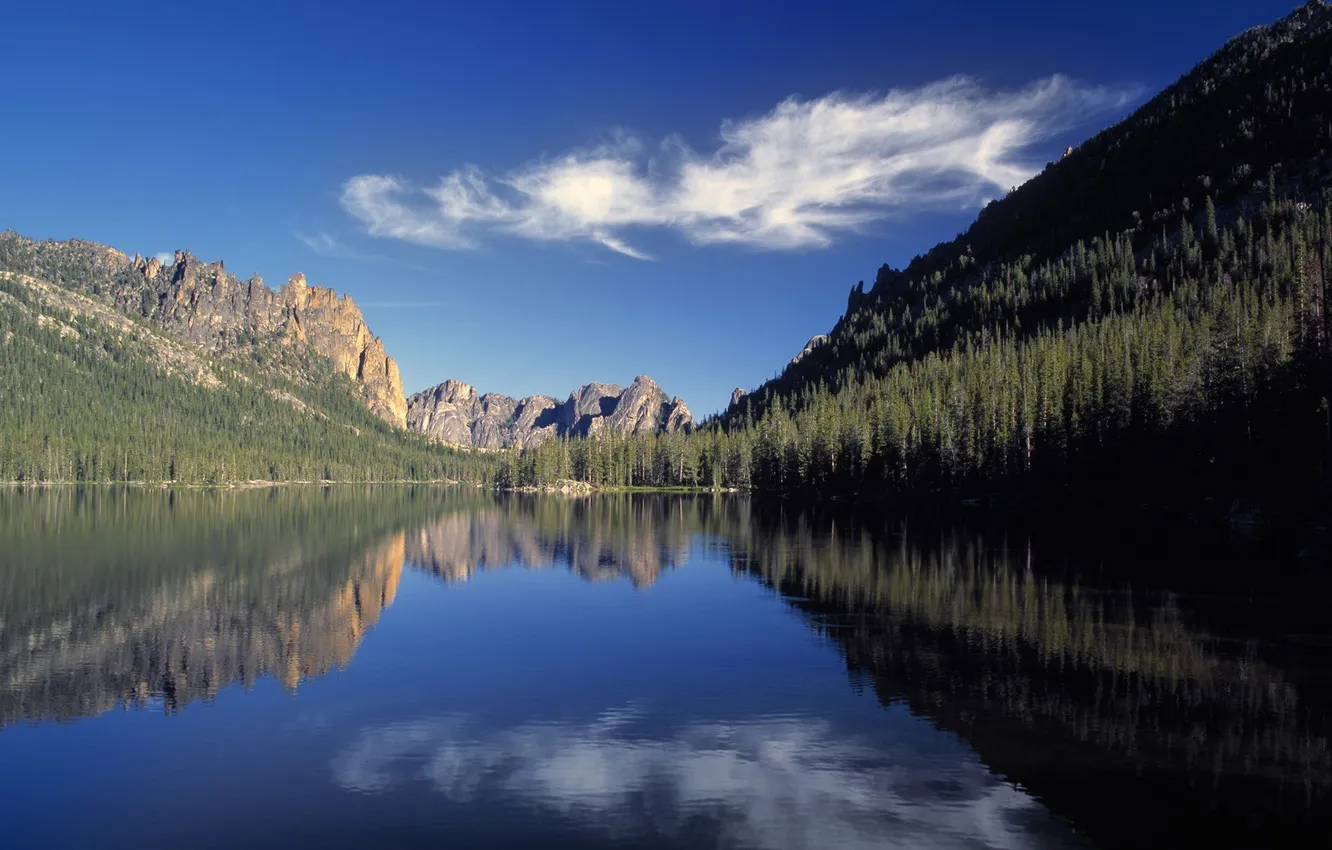 Photo wallpaper forest, mountains, nature, lake