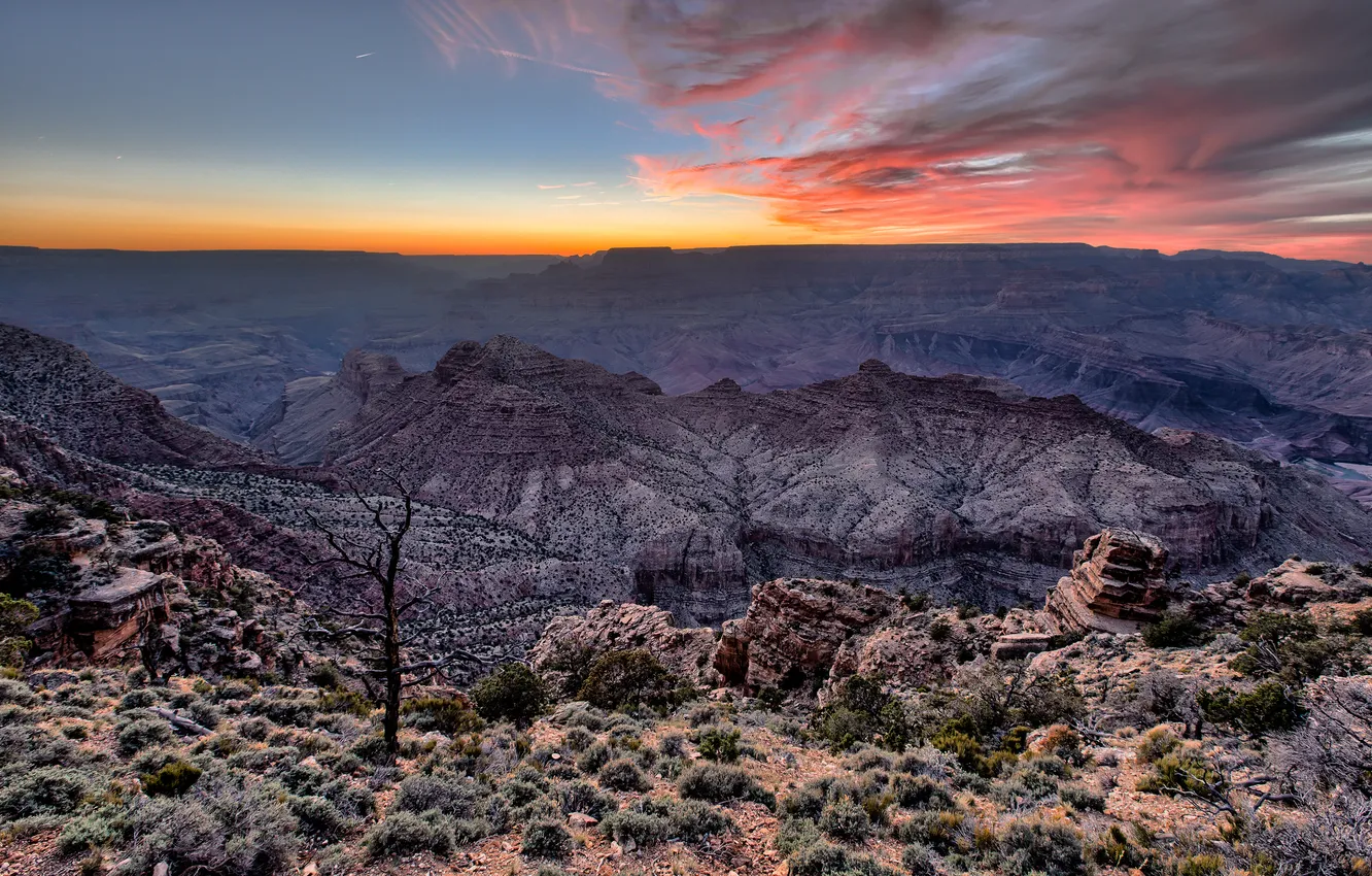 Photo wallpaper sunset, canyon, Arizona, the Grand Canyon Desert