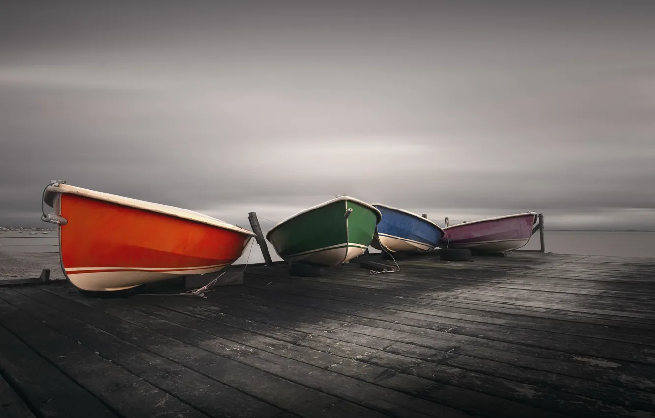Photo wallpaper shore, color, boats