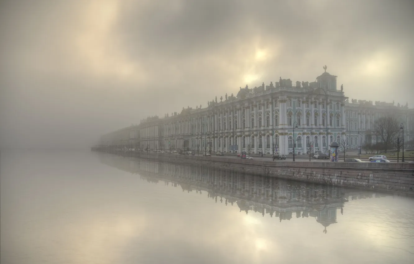 Photo wallpaper fog, reflection, Saint Petersburg, the winter Palace, Eduard Gordeev