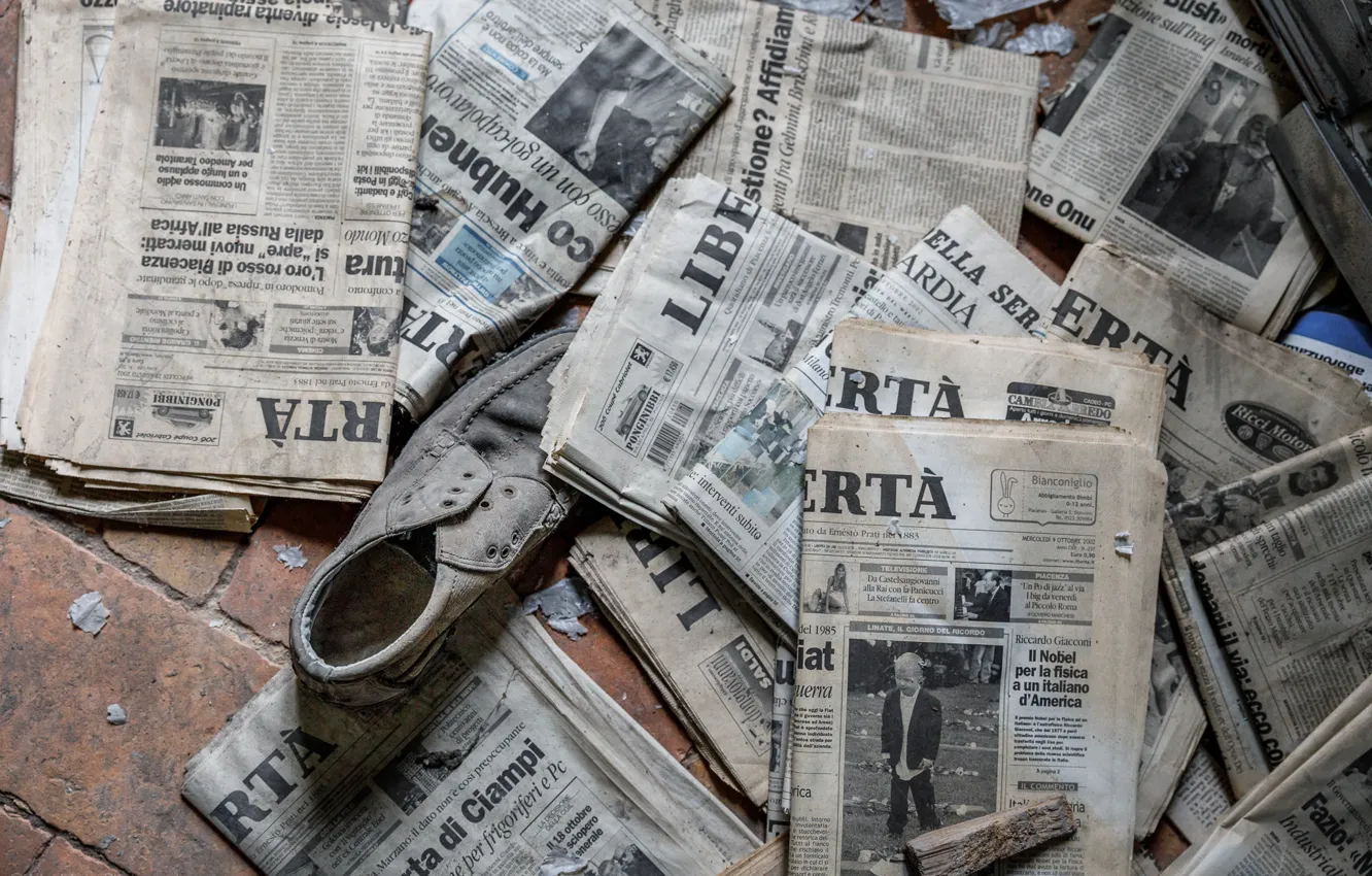 Photo wallpaper background, shoes, newspaper