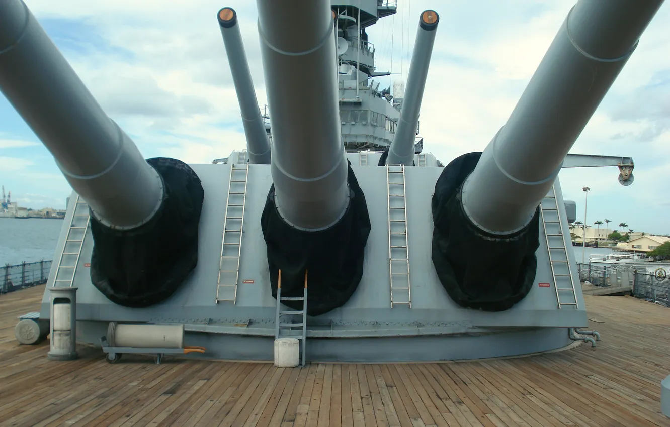 Photo wallpaper Museum, ship of the line, USS Missouri, gun turrets, nasal
