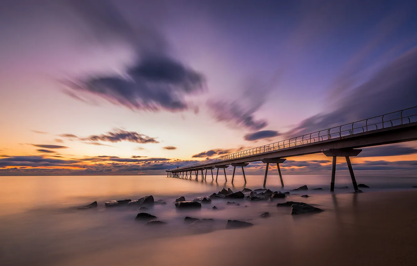 Photo wallpaper bridge, coast, Spain, Barcelona, lookout, Badalona