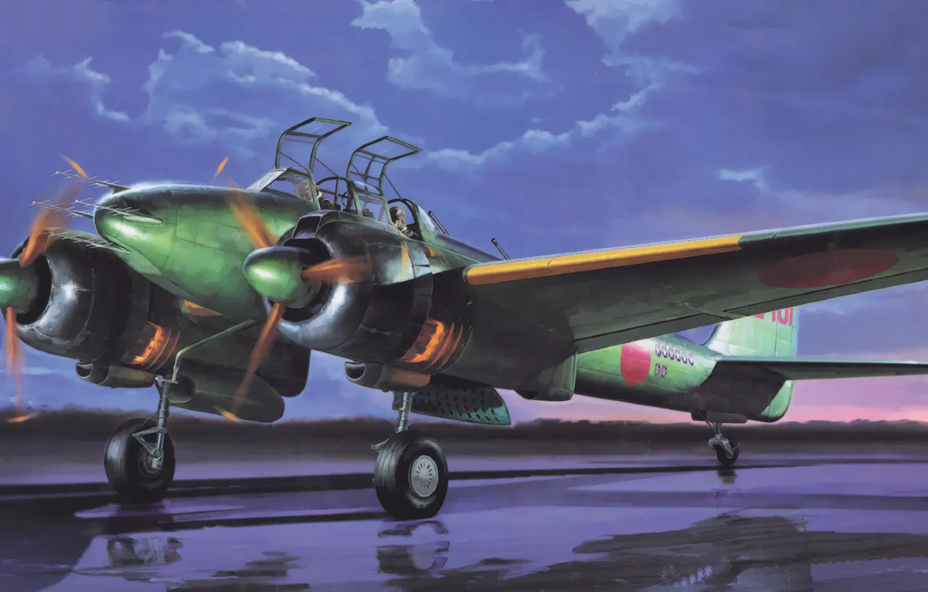 Photo wallpaper war, art, painting, aviation, ww2, night fighter, Nakajima J1N1-S Gekko