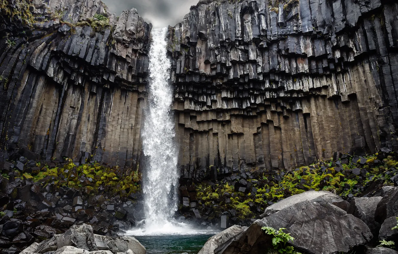Photo wallpaper the sky, clouds, landscape, nature, rocks, waterfall, sky, landscape