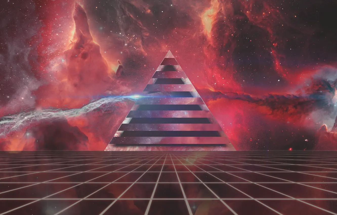 Photo wallpaper Music, Neon, Space, Pyramid, Background, Triangle, Pink Floyd, Art