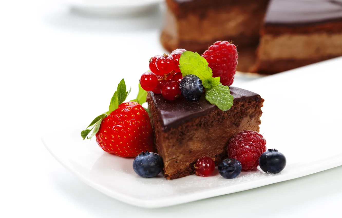 Photo wallpaper berries, raspberry, blueberries, strawberry, sweets, cake, cake, dessert