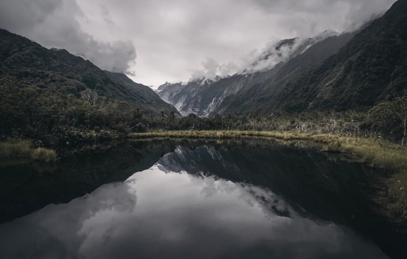 Photo wallpaper the sky, trees, mountains, clouds, nature, lake